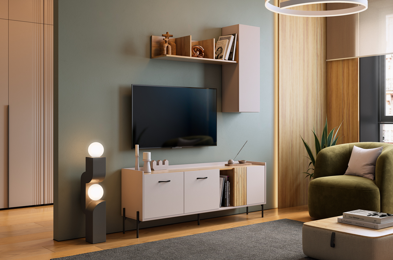 Гостиная "Доминика К1" (1572х350х2060) (кашемир/дуб крафт золотой)