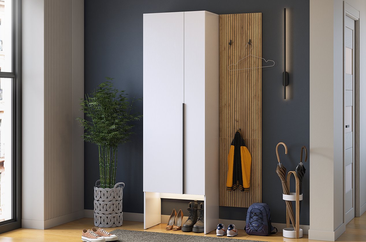 Прихожая "Мебельсон К18" (1000х350х1950) (дуб крафт золотой/белое дерево)