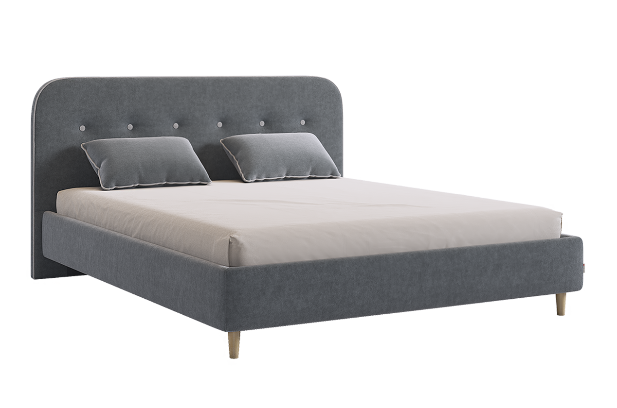 Кровать с основанием Лео 160х200 см (графит (велюр)/галька (велюр))