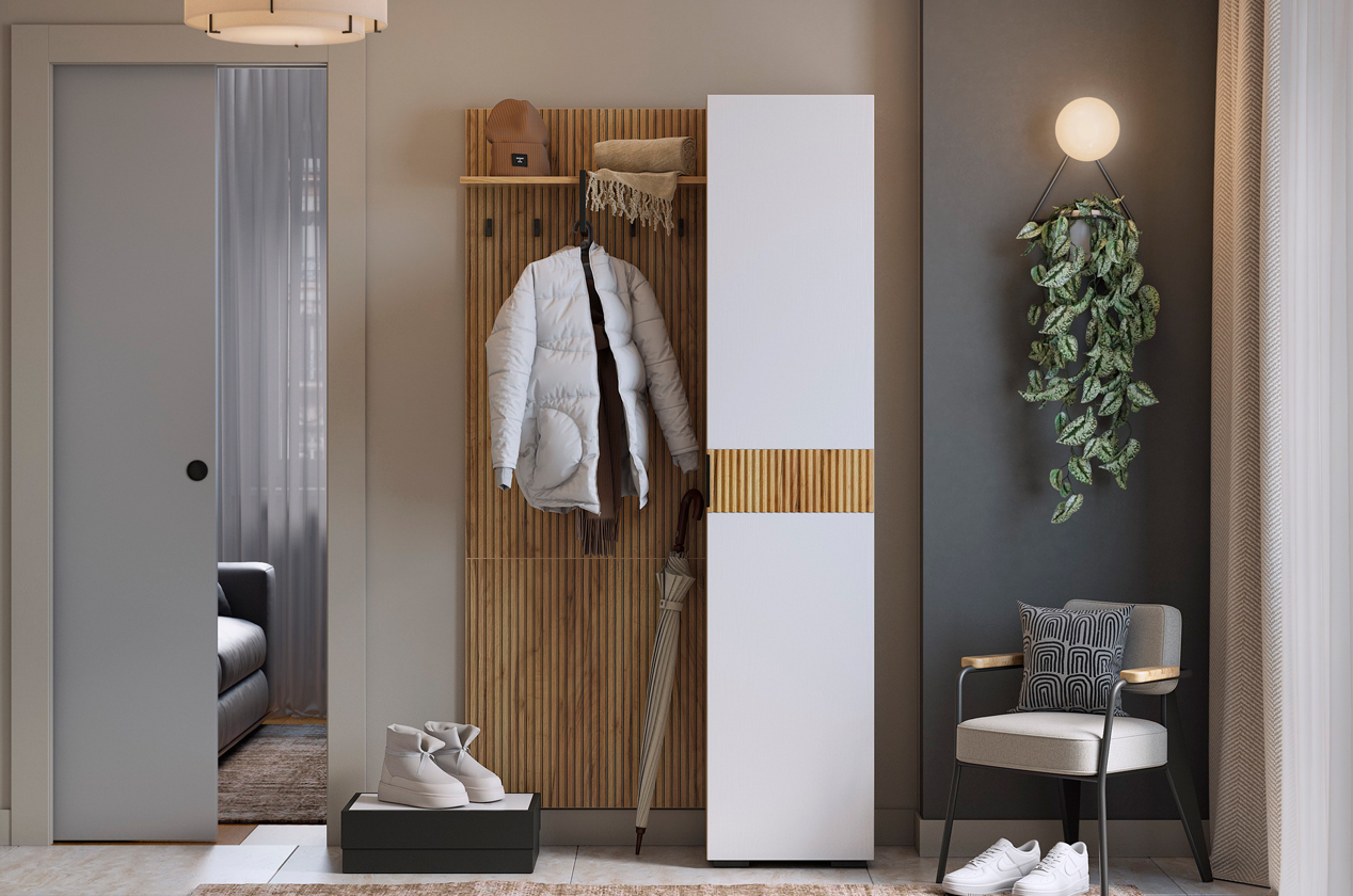 Прихожая "Мебельсон К5" (1000х350х1826) (дуб крафт золотой/белое дерево)