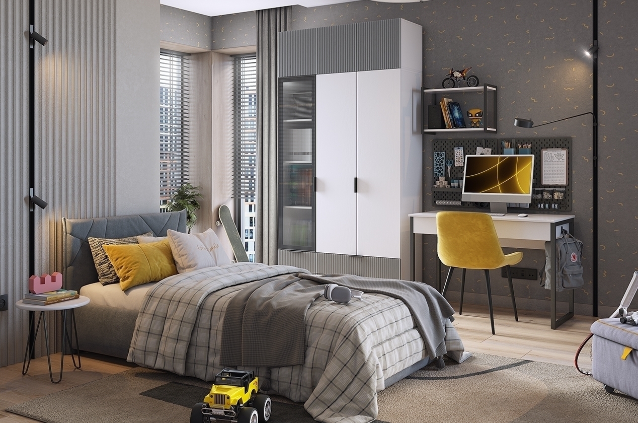 Набор детской мебели "Зефир К6" (белое дерево/серый (эмаль)/графит (велюр))