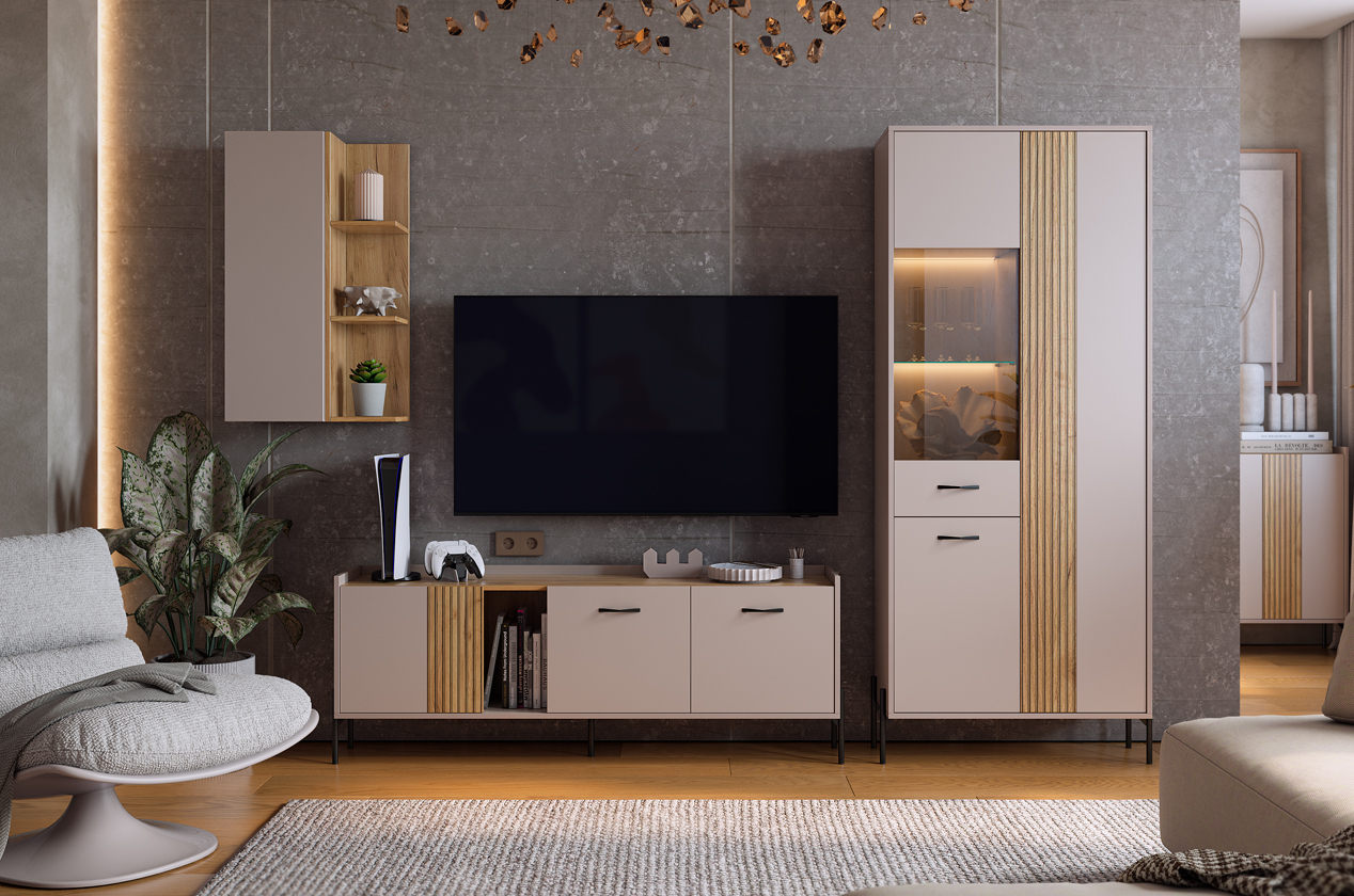 Гостиная "Доминика К4" (2820х350х1950) (кашемир/дуб крафт золотой)