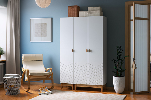 Шкаф трехдверный "Хюгге К1" (белое дерево/дуб крафт золотой/белый матовый)
