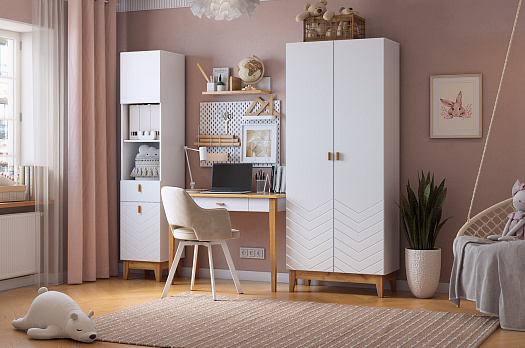 Набор детской мебели "Хюгге К2" (2200х500х1953 мм) (белое дерево/дуб крафт золотой/белый матовый)