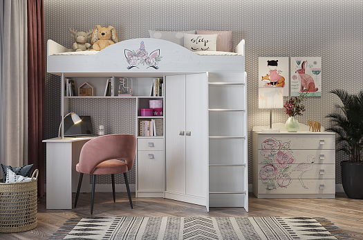Набор мебели Фэнтези (Детский комплекс) (белый рамух)