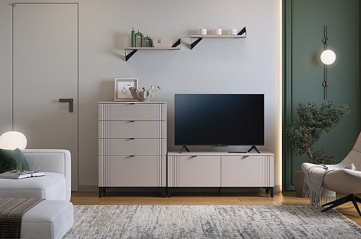 Гостиная "Рич К1" (1800х420х1800 мм) (кашемир/фрапучино матовый/черный)